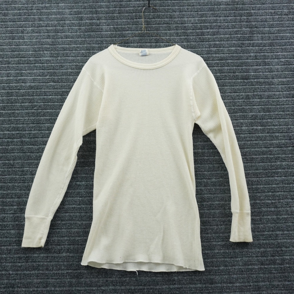 60s J.E. Morgan Thermal Shirt Mens L Cream Waffle Knit Long Sleeve Made in USA
